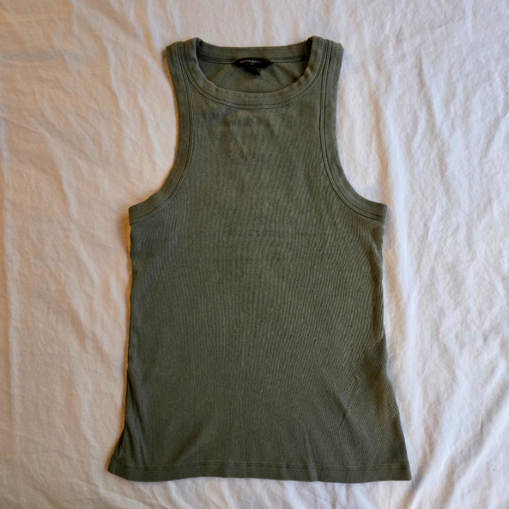 Banana Republic Olive Green M Ribbed Cotton Cutaway Tank Top Racerback